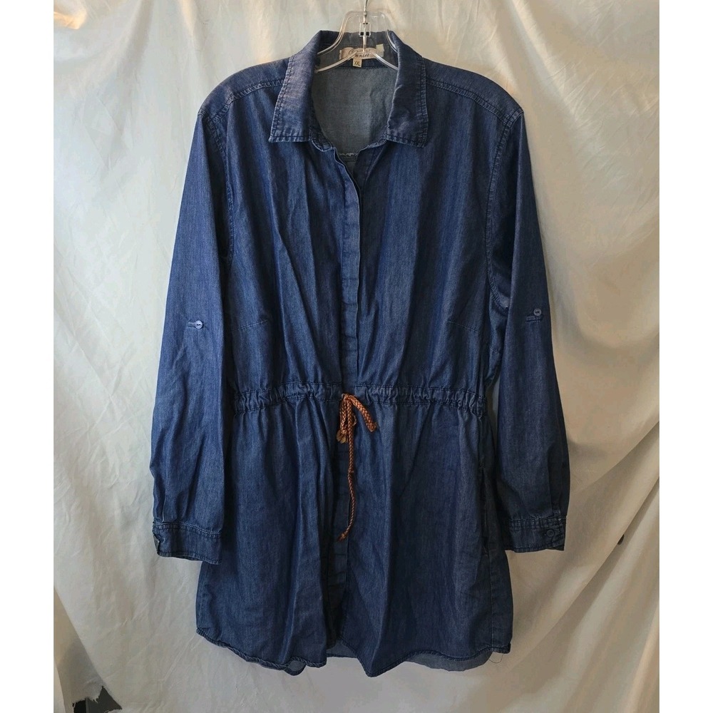 Daniel Denim Dress Long Or Roll Sleeve Midi With Braided Belt Women's Sz XXL